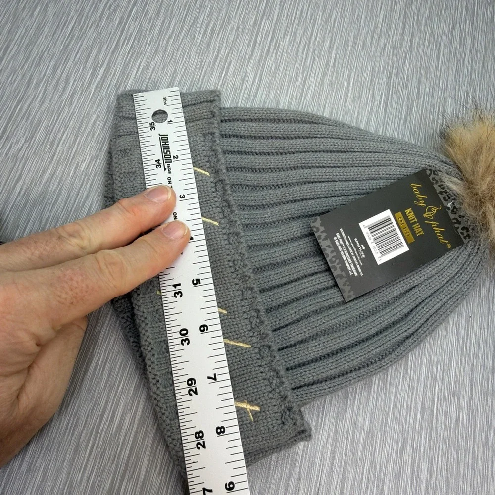 Baby Phat Beanie Knit Hat Grey‎ Faux Fur Pom Y2K Streetwear One Size
